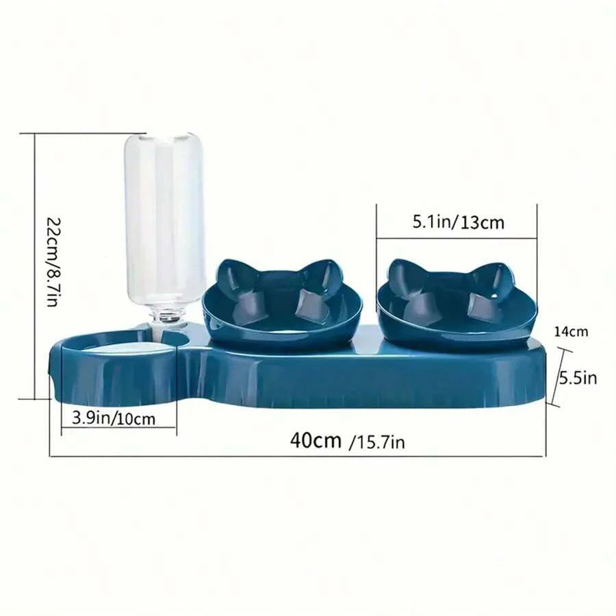 Double Tilted Pet Food Bowl with Automatic Water Feeder for Cats & Dogs - PETLUXE