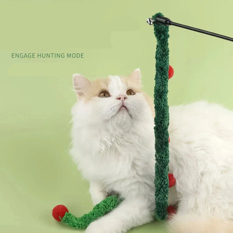 Interactive Feather Cat Teaser Wand with Christmas Design - PETLUXE