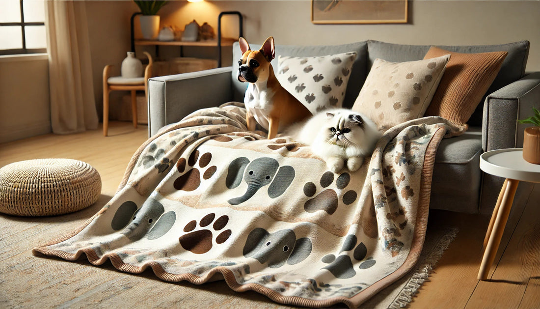 Soft Pet Blanket with Paws and Elephant Pattern - Petluxe