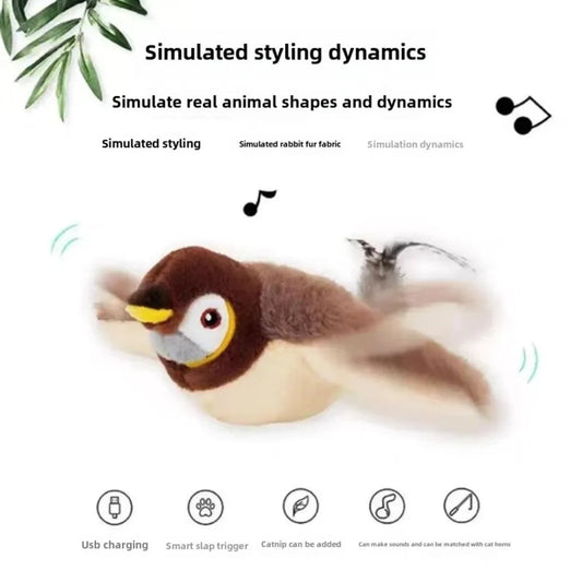 Chirping Flapping Bird Cat Toy with Catnip - Rechargeable Fun - PETLUXE