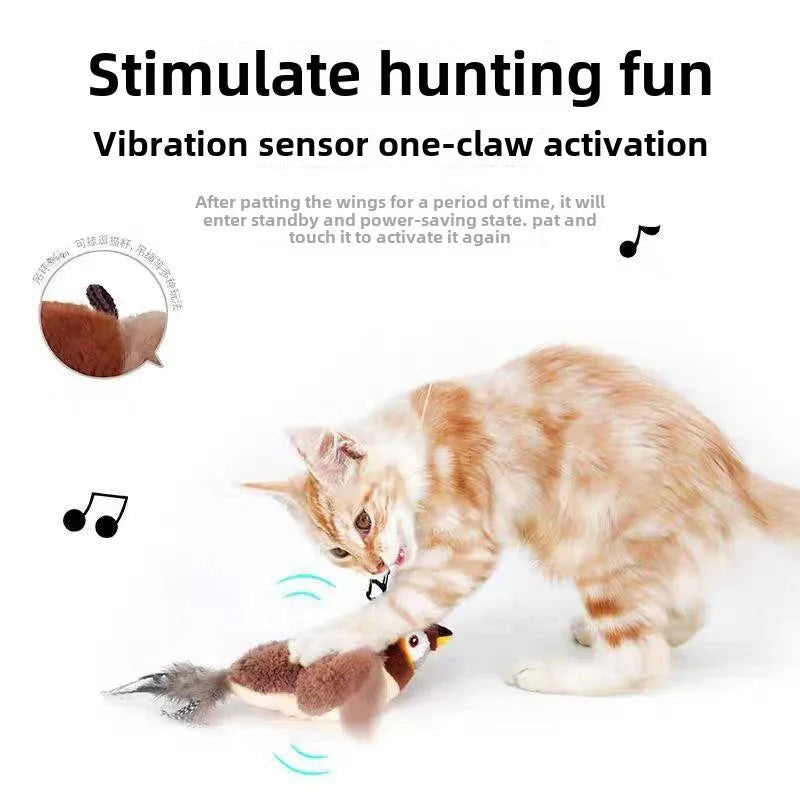 Chirping Flapping Bird Cat Toy with Catnip - Rechargeable Fun - PETLUXE