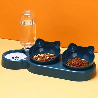 Double Tilted Pet Food Bowl with Automatic Water Feeder for Cats & Dogs - PETLUXE