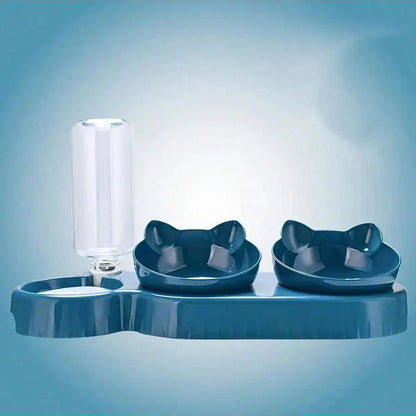 Double Tilted Pet Food Bowl with Automatic Water Feeder for Cats & Dogs - PETLUXE