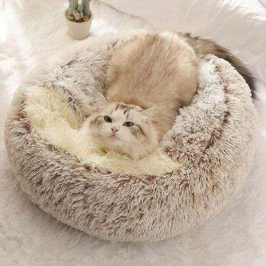 Enclosed Plush Round Cat Bed - Cozy Nest - PETLUXE