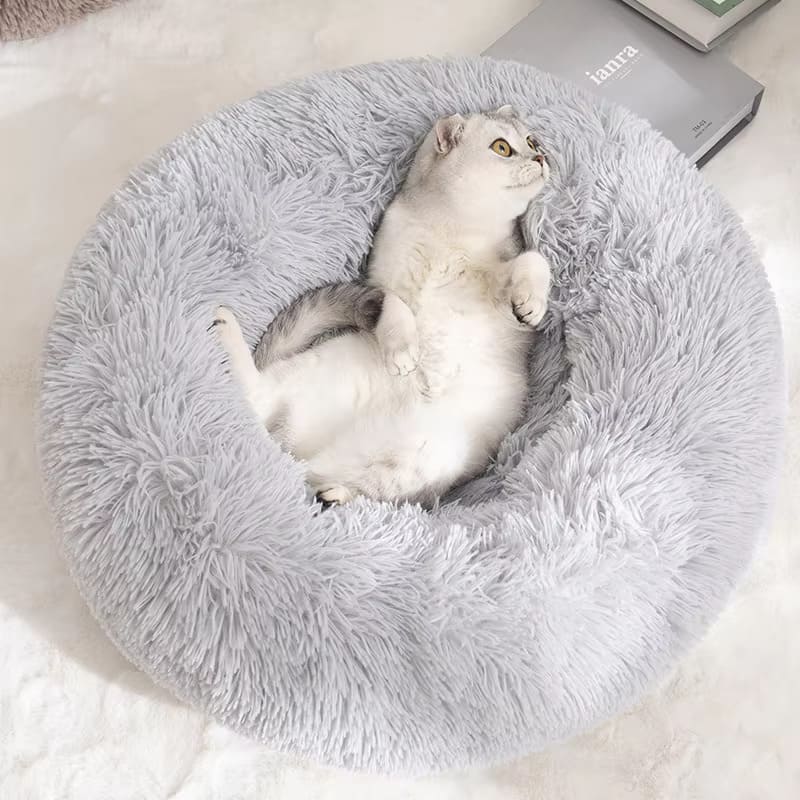 Round Plush Donut Pet Bed - Washable & Cozy for All Pets - PETLUXE