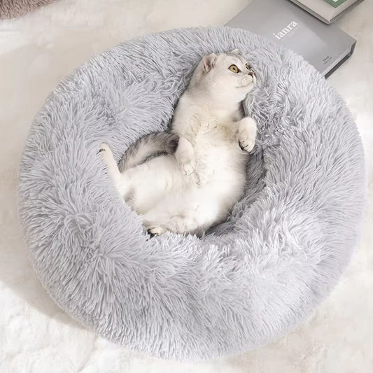Round Plush Donut Pet Bed - Washable & Cozy for All Pets - PETLUXE