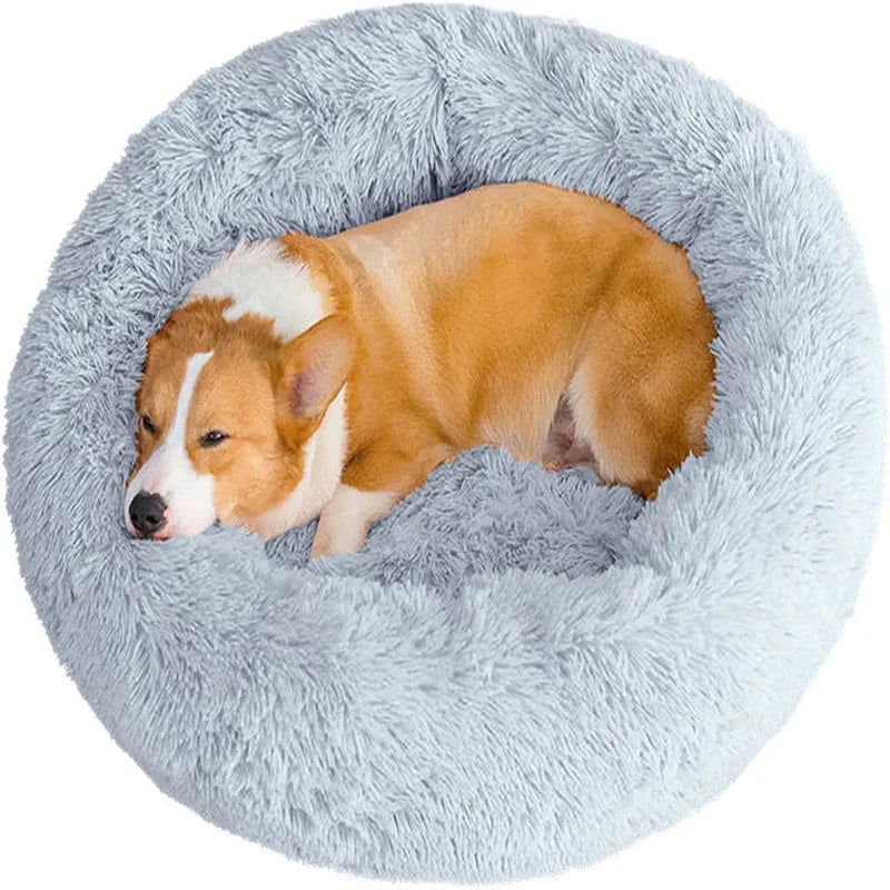 Round Plush Donut Pet Bed - Washable & Cozy for All Pets - PETLUXE