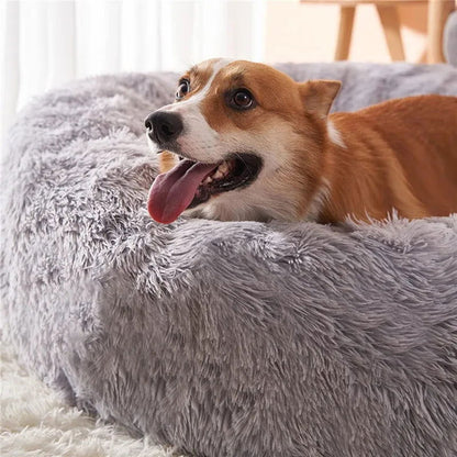 Round Plush Donut Pet Bed - Washable & Cozy for All Pets - PETLUXE